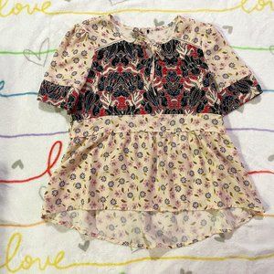 Cream White Floral Tunic Blouse Top Shirt Girls sz 10 /12